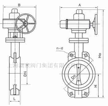 對夾式電動蝶閥外形尺寸，安裝圖